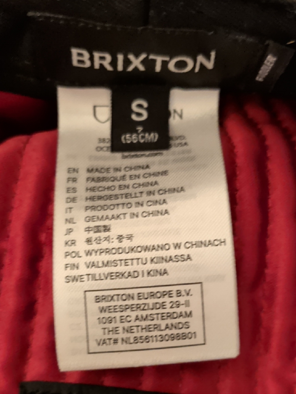 Brixton Quilted Liner in Red with Black Crest Patch - Picture 4 of 5